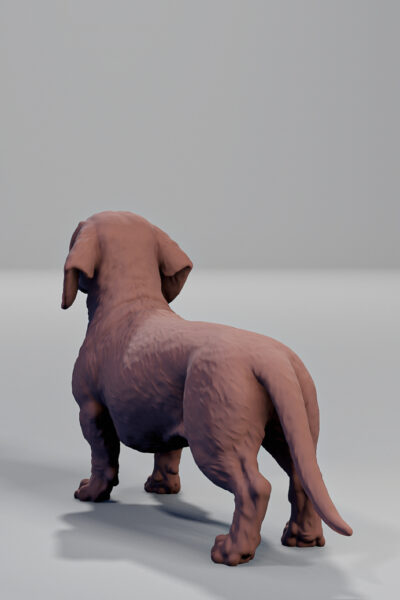 figurka jamnika z druku 3D, widok z tyłu